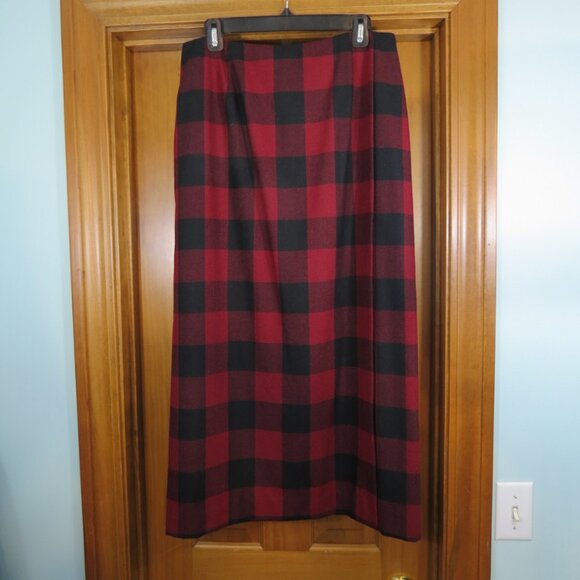 Coldwater Creek Black & Red Wool Blend Maxi Straight Skirt Lined Size 16 - Picture 1 of 7